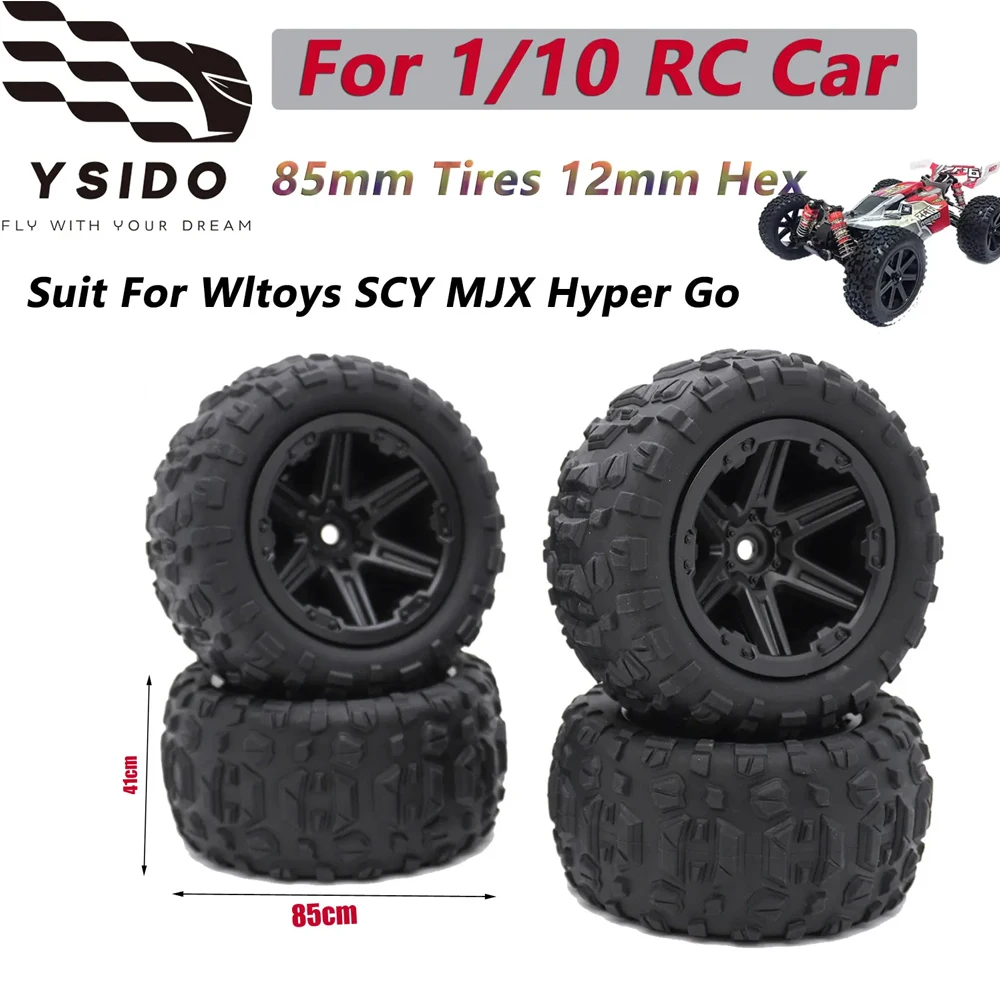 

YSIDO 4 шт./упак. 85 мм Monster Wheels Набор шин 12 мм Шестигранные резиновые шины для 1/16 WLTOYS 144001 124018 SCY MJX Hyper Go RC Car Truck