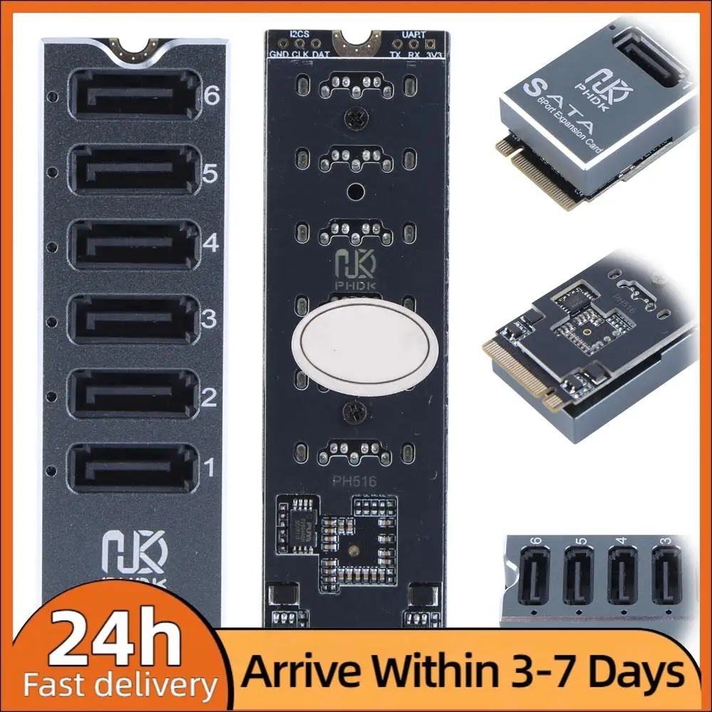 

M.2 PCIE To SATA Expansion Card 6Gbps M.2 M KEY NVMe To 6 Ports SATA Convert Card with Smart Indicator ASM1166 Chip