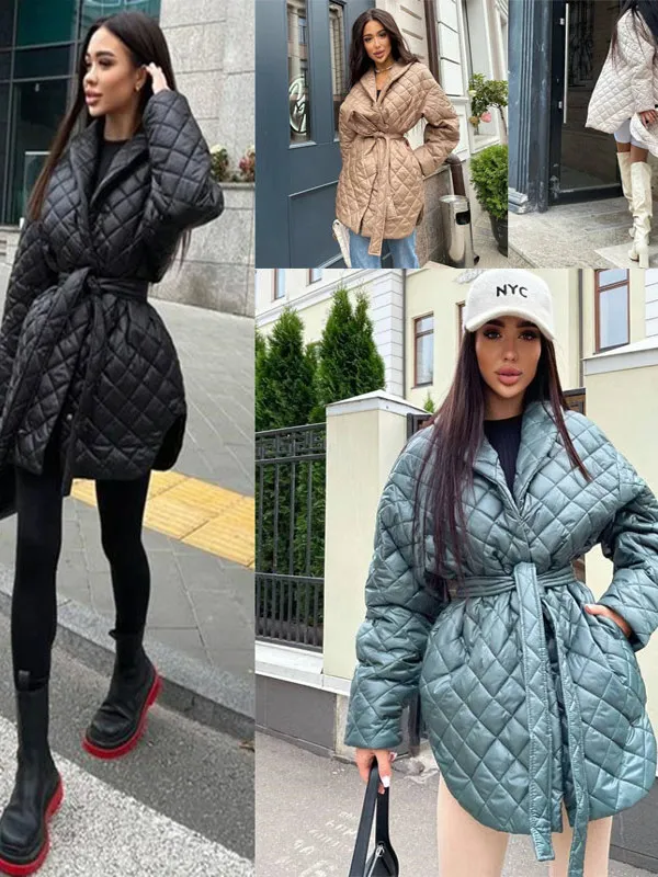 Jaet de algodón ajustado de invierno con cinturón largo Sve Plaid ort frente largo Ba abrigo de abrigo de longitud media para mujer