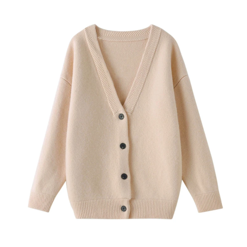 2024 New Women\'s Thick Coat 100% Merino Wool Women\'s Winter Warm Knit V-neck Open Mountain Solid Color Korean Sweater Coat