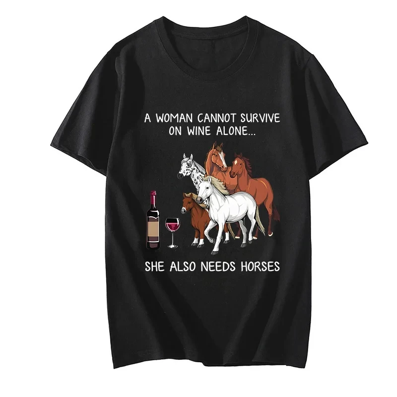 Men Summer Short Sleeve Fashion Streetwear Tshirt Tops Loose Oversized Tee Clothing Funny Women Horses and Wine Classic T Shirt