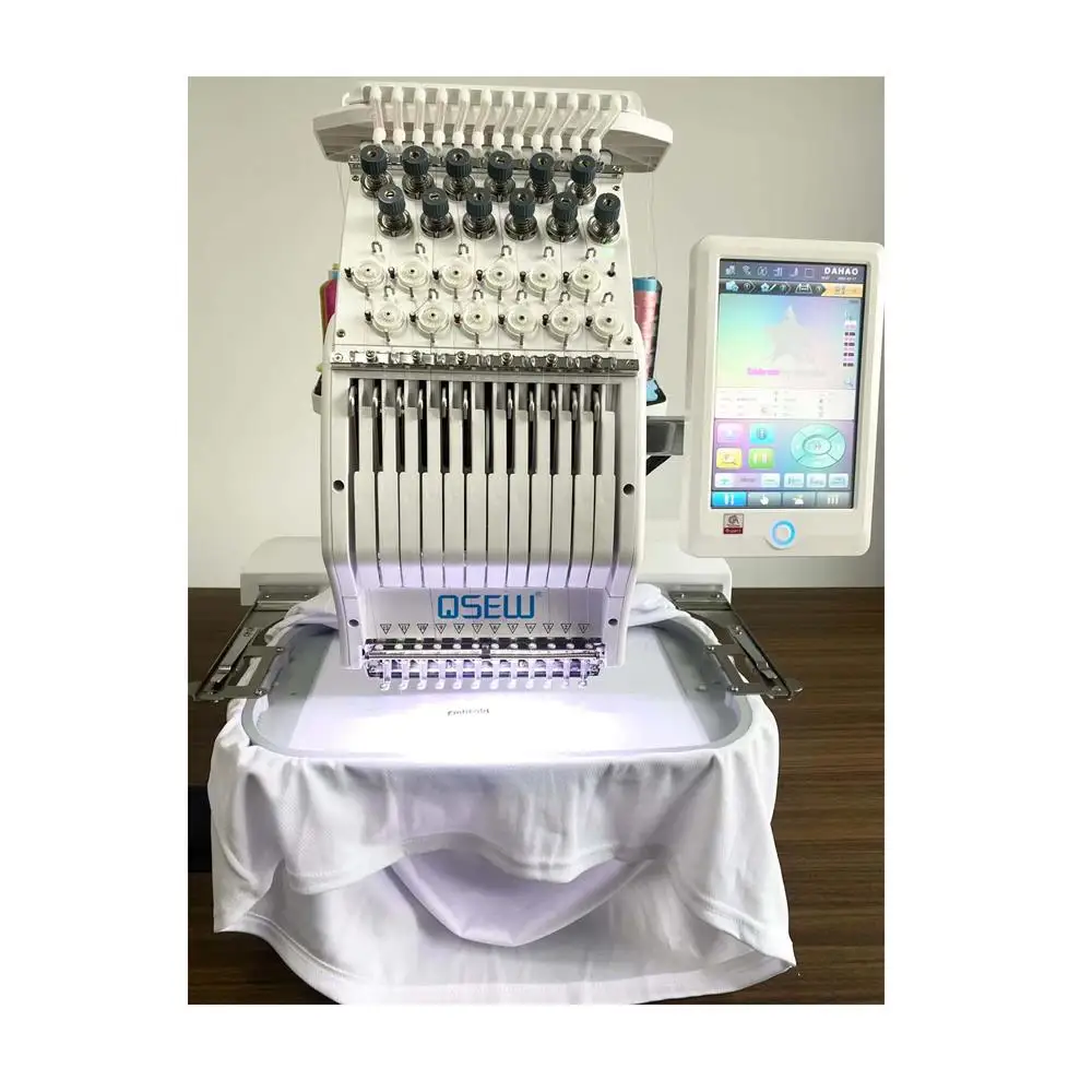 QS-1201 Single Head flat Embroidery Machine Computer for T shirt logo label cap Embroidery Machine