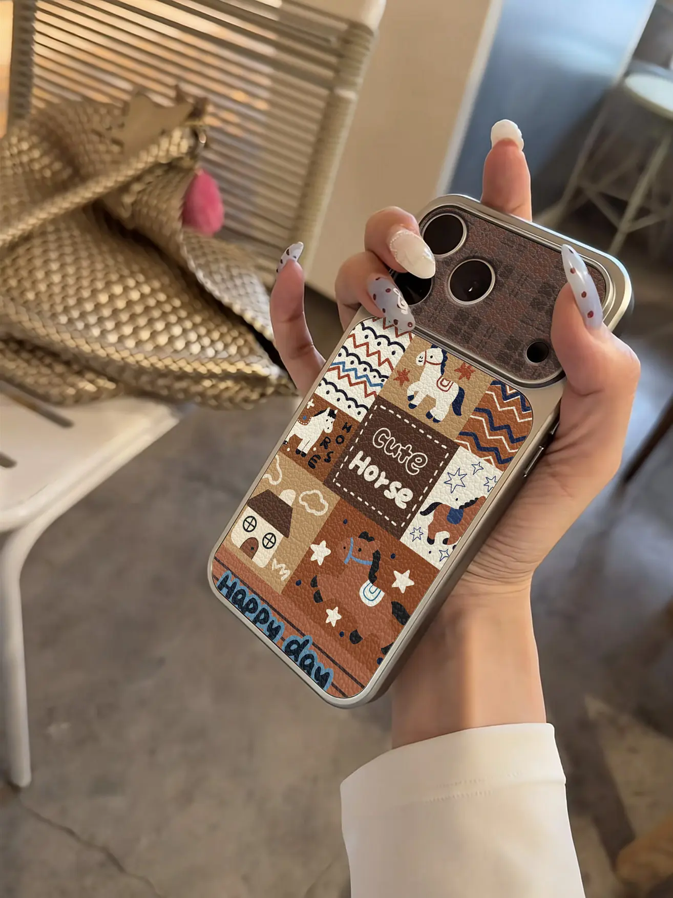 Koreanische Niedliche Welpen-Karo-Imitat 17 Handyhülle für iPhone 13 14 15 16 17 Pro Max 17Pro, Galvanisierter Stoßfänger, Stoßfeste Lederhülle – Detail 8