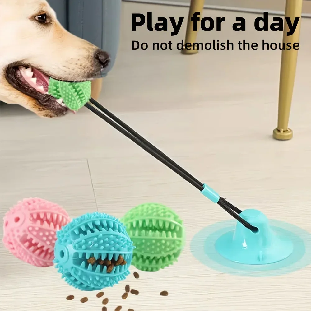 Juguete interactivo con ventosa para perros con sonido y fugas de alimentos, pelota de entrenamiento de goma duradera para rompecabezas y juego de remolcador de guerra