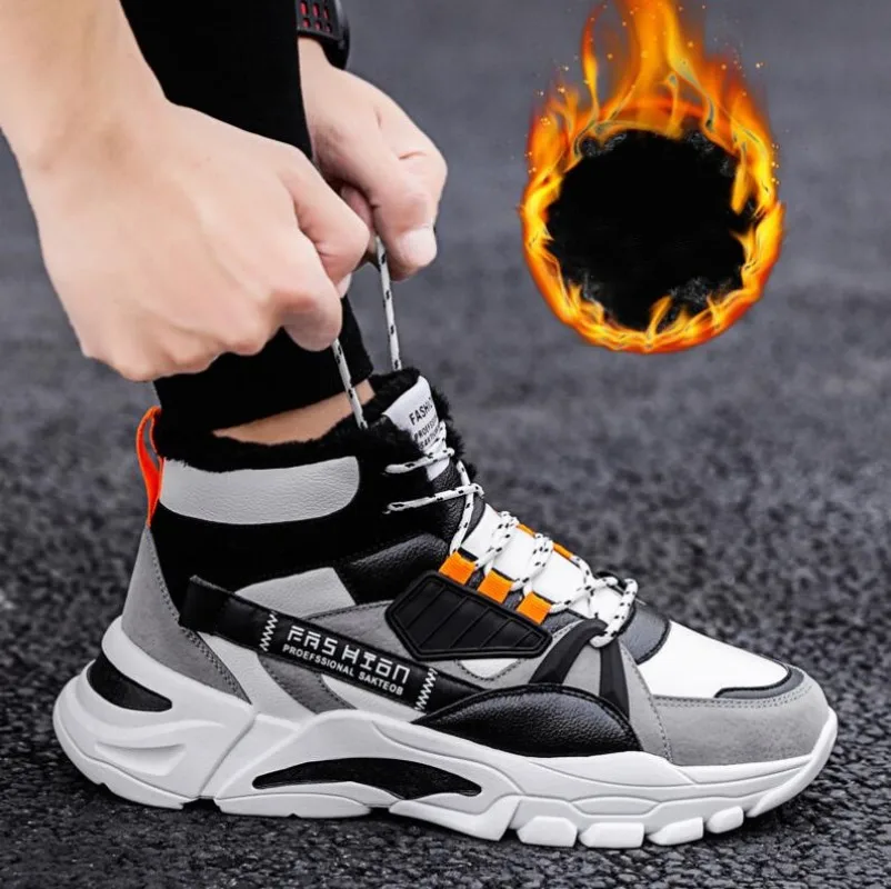 Shoes Men Plush Warm High Top Lace-up Snow Boots Mens Fashion Sneakers Platform Casual Winter Shoes Male Outdoor Shoes