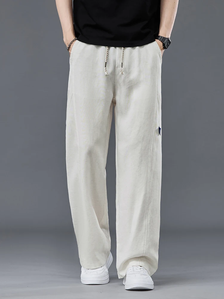 

Летние льняные брюки для мужчин из легкой ткани лиоцелл, мягкие и прохладные, широкие, повседневные, свободные, прямые брюки.