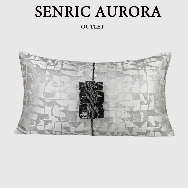 Luxury Cushion Cover Chinese Style Silver Gray Square Decorative Waist Pillow Case 30x50cm For Home Hotel Sofa Bed