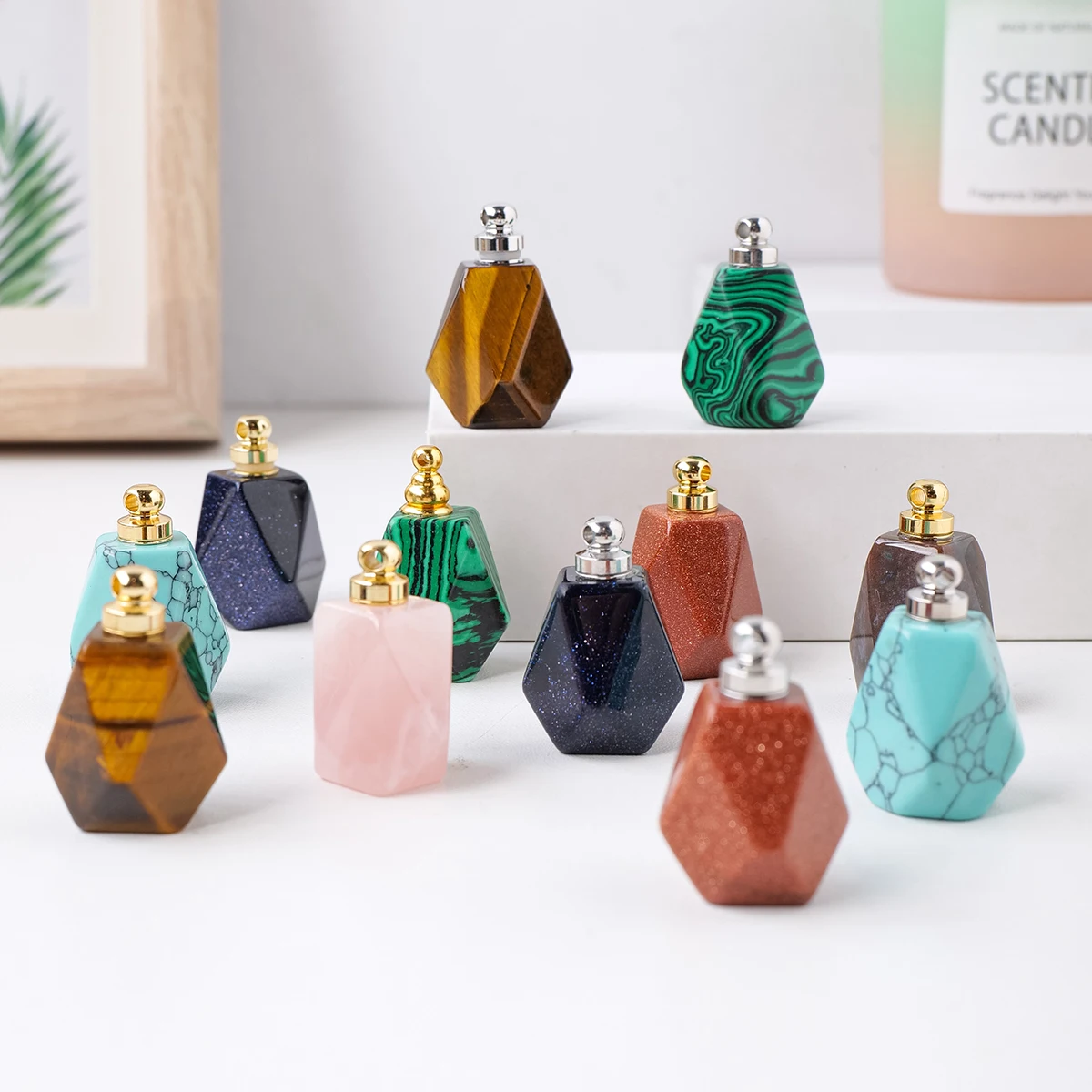 1PC Natural Stone Crystal Gem Shape Quartz Perfume Bottle Reiki Quartz Crystal Bottles Gift For Women Decoration