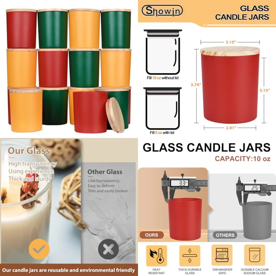 

10 OZ Thick Candle Jars for Making Candles 15 Pcs, Empty Jars with Wood Lids for Candle Making, Sample Container