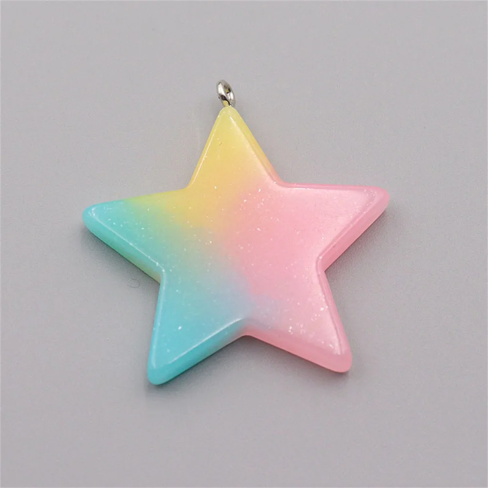 10Pcs Gradient Color Glitter Moon Star Love Heart Resin Charms Cute Keychain Necklace Earring Pendant Jewelry Making Accessories