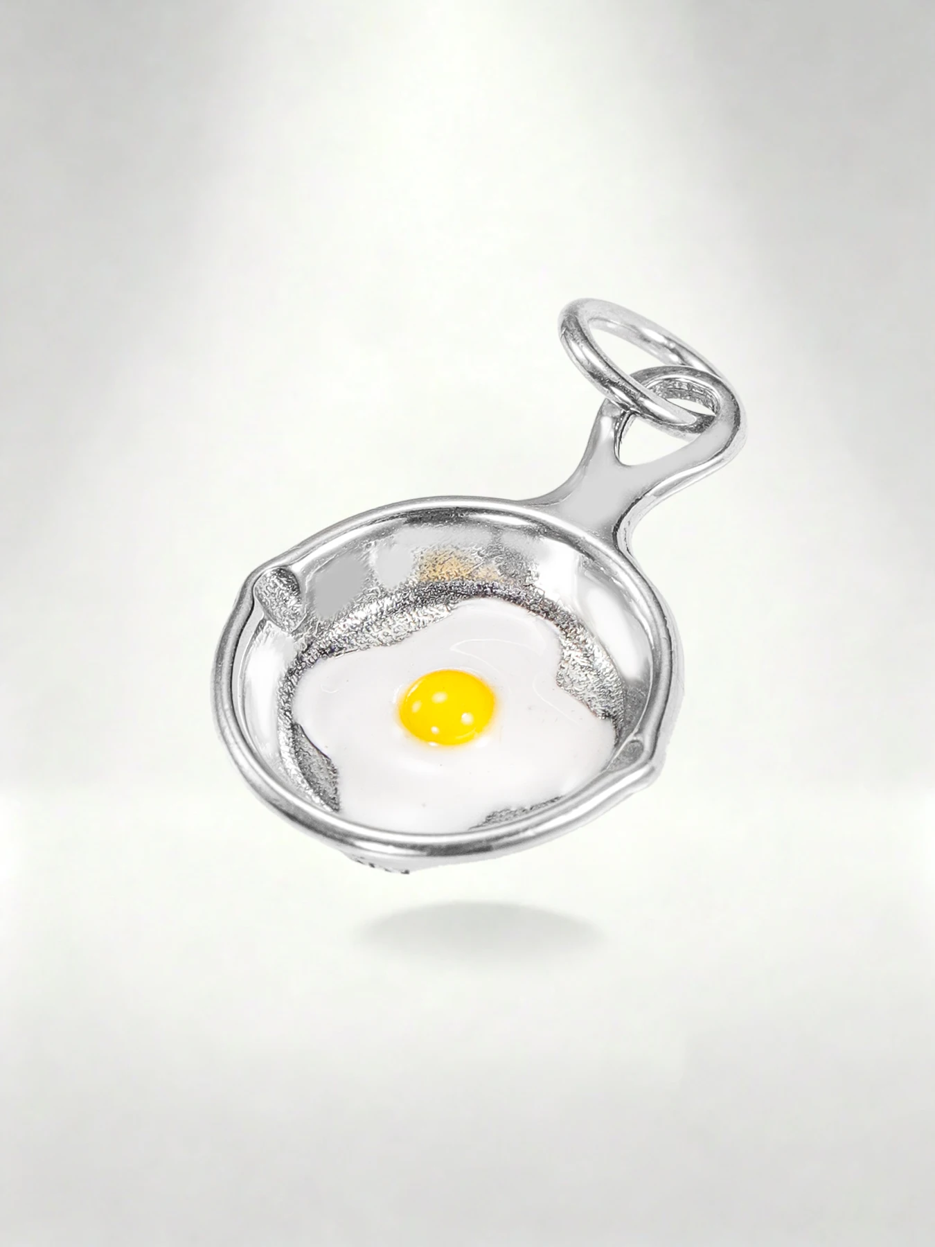 Sunny Side Up Egg Charm, Silver Tone Pan Fried Egg Dangle Bead, Funny Food Theme Bracelet Charm