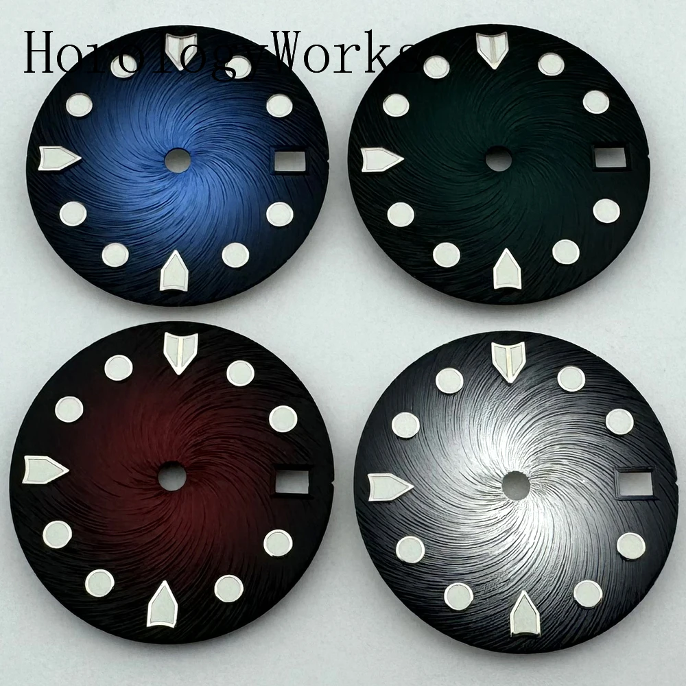 28,5 mm steriles Zifferblatt, leuchtend, passend für NH35 NH34 Uhrwerk, passend für 3/3,8 Uhr Krone, Uhrenteile, Blau, Rot, Grün, Grau