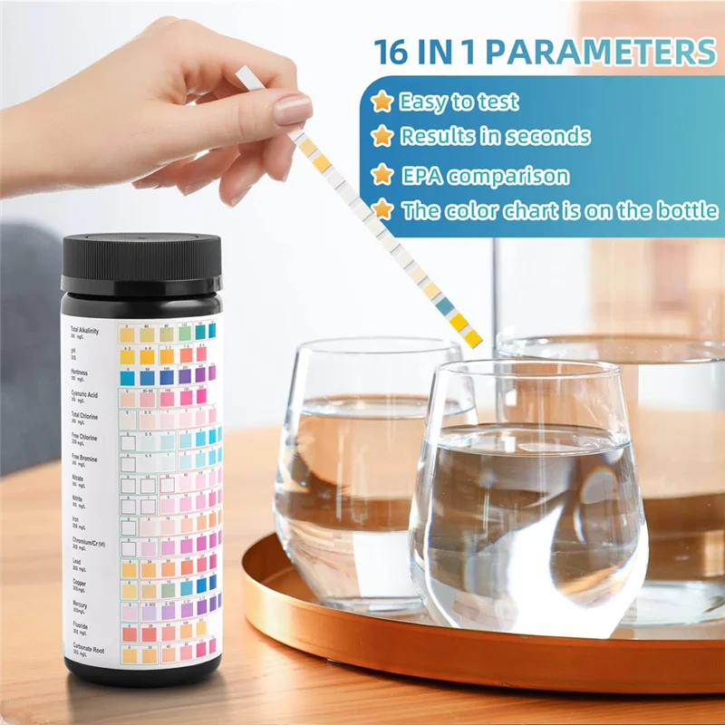 Kit de bandelettes de test d'eau potable 17 en 1 pour l'eau du robinet, bandelette de test de bain à remous, bandelette de test de spa, bandelette de test de piscine