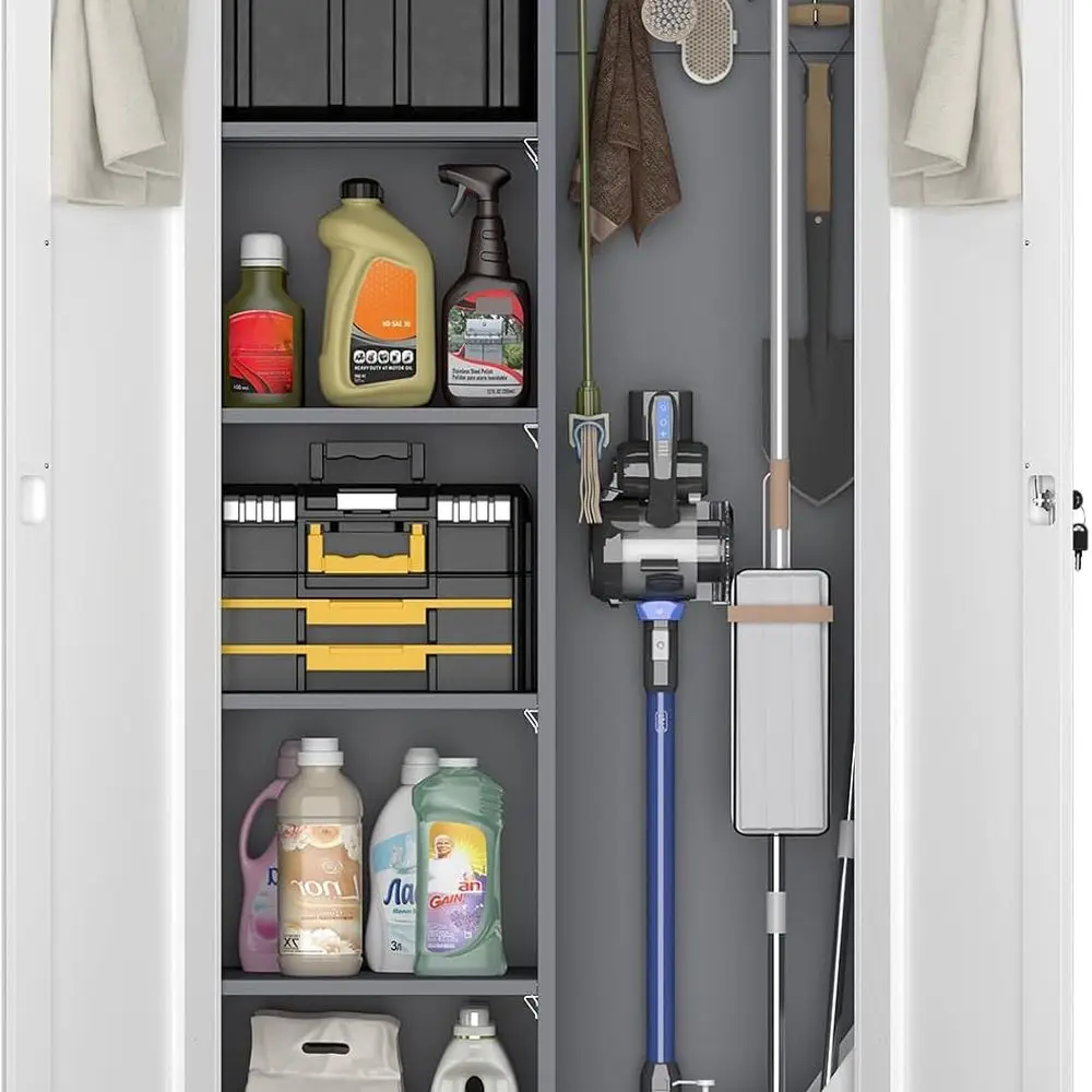 

Металлические шкафы для хранения в гараже, шкафы для хранения гаражных инструментов с замком, шкаф с подвесным стержнем и S-образными крючками для школы, тренажерного зала, G