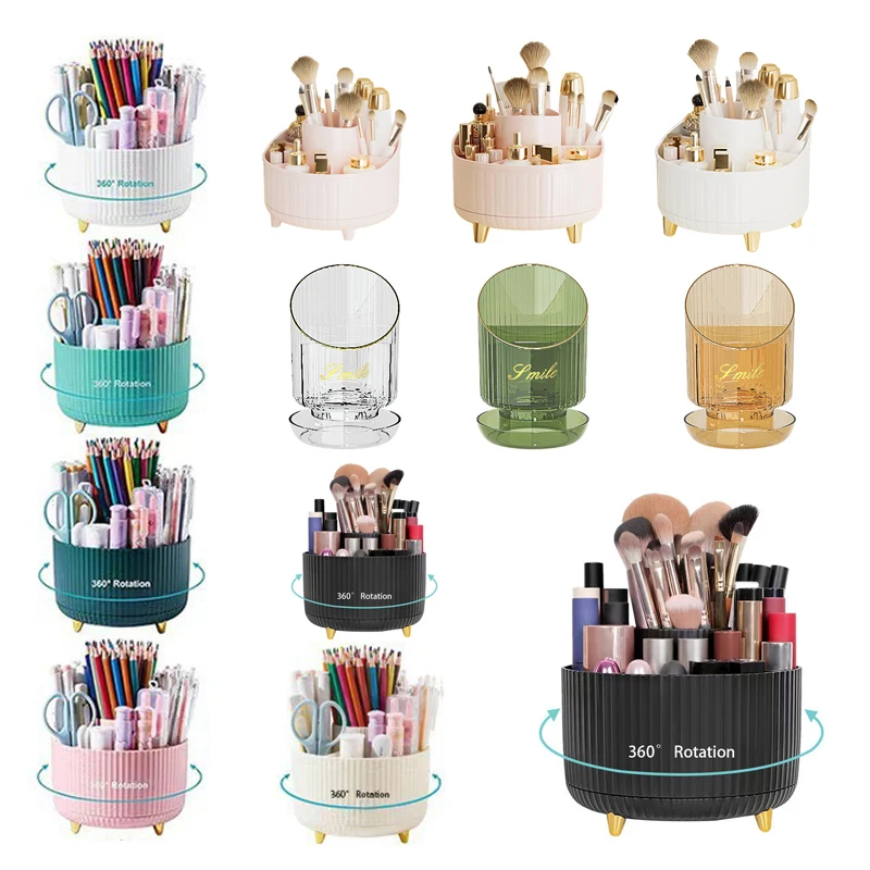 5 слотов 360 ° Вращающийся держатель-органайзер для кистей для макияжа, многофункциональный настольный ящик для хранения помады, косметики для туалетного столика в ванной комнате