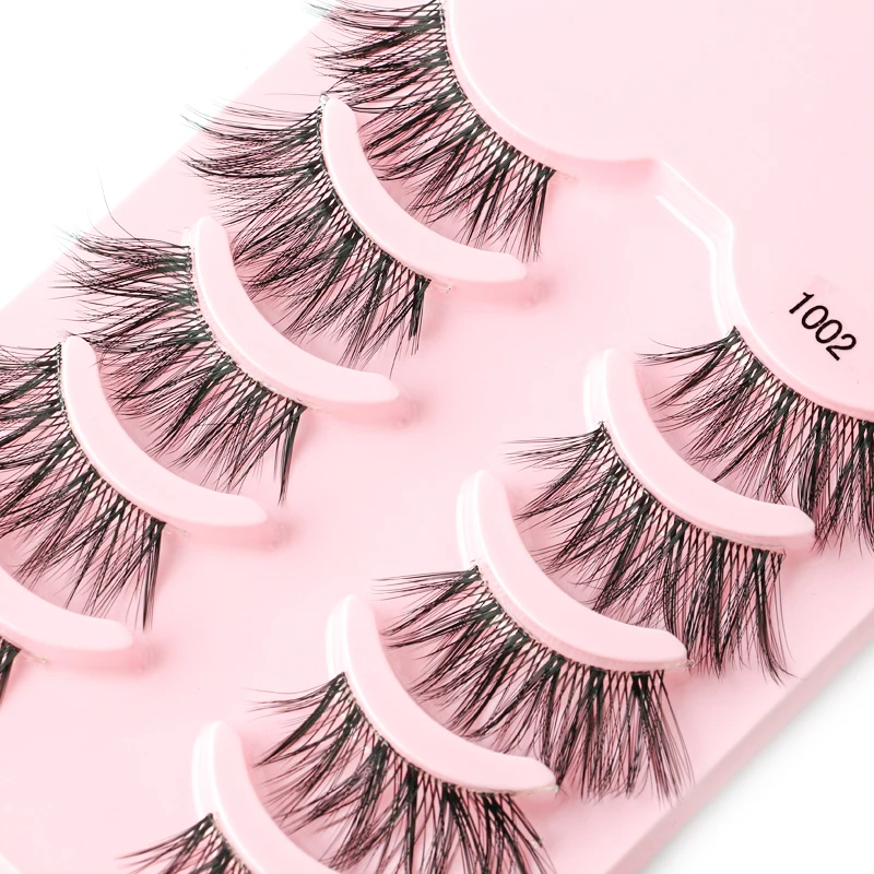 5/10 Pairs Nerz Wimpern Klar Band Auge Wimpern Kreuzmuster Transparent Band Falsche Wimpern Handgemachte Dramatische Wimpern Halb Wimpern