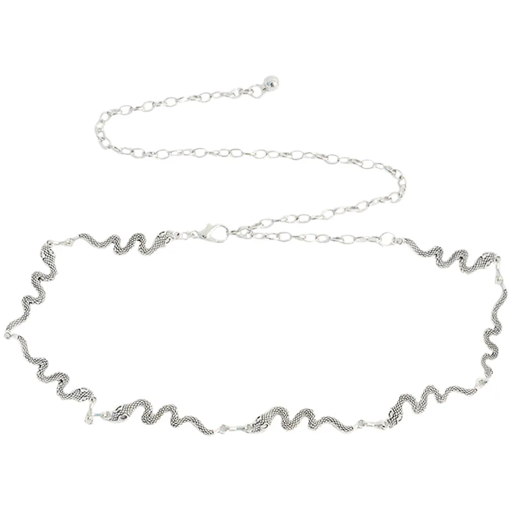 

Retro Snake Buckle Belt Silver Metal Round Buckle Agate Stone Chain Adjustable Length Women Waist Chains Body Jewelry