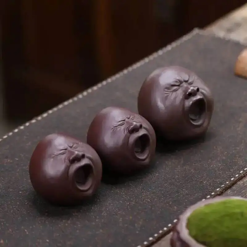Tea Pet Ugly Cute Human Head Statue Funny Expression Figurine Sculpture Tea Pet Accessories 