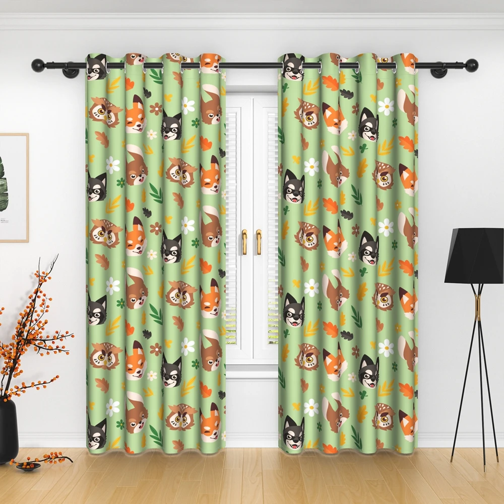 2pcs Cartoon Animals Window Curtains Children Bedroom Home Living Room Decor Blackout Curtain Heat Insulation Noise Reduction