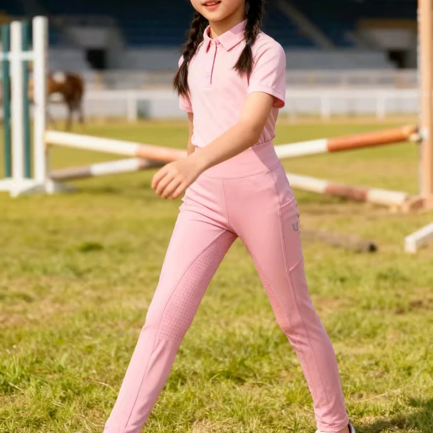 Zomer kinderpaardensportbroek hoge elasticiteit gebreide kinderpaardrijbroek volledig siliconen