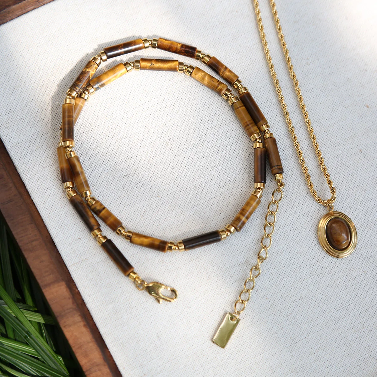 Elegant  Advanced Natural stone tiger eyes Beads Chain Titanium steel accessories Chain necklace collarbone for woman
