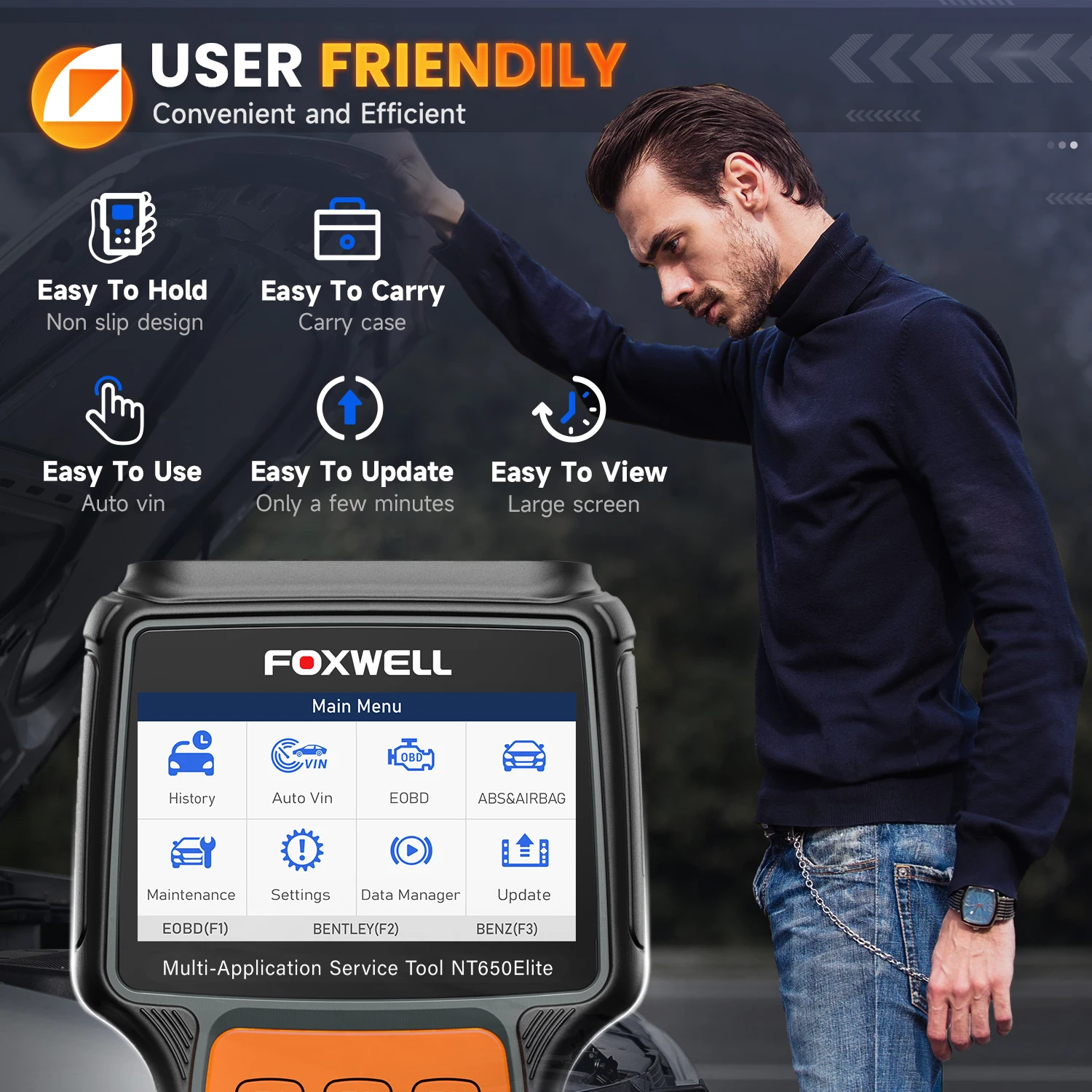 الماسح الضوئي FOXWELL NT650 Elite Obd2 أداة مسح ثنائية الاتجاه كاملة محرك السيارة ABS SRS قارئ رمز التشخيص مع 26 خدمة إعادة الضبط