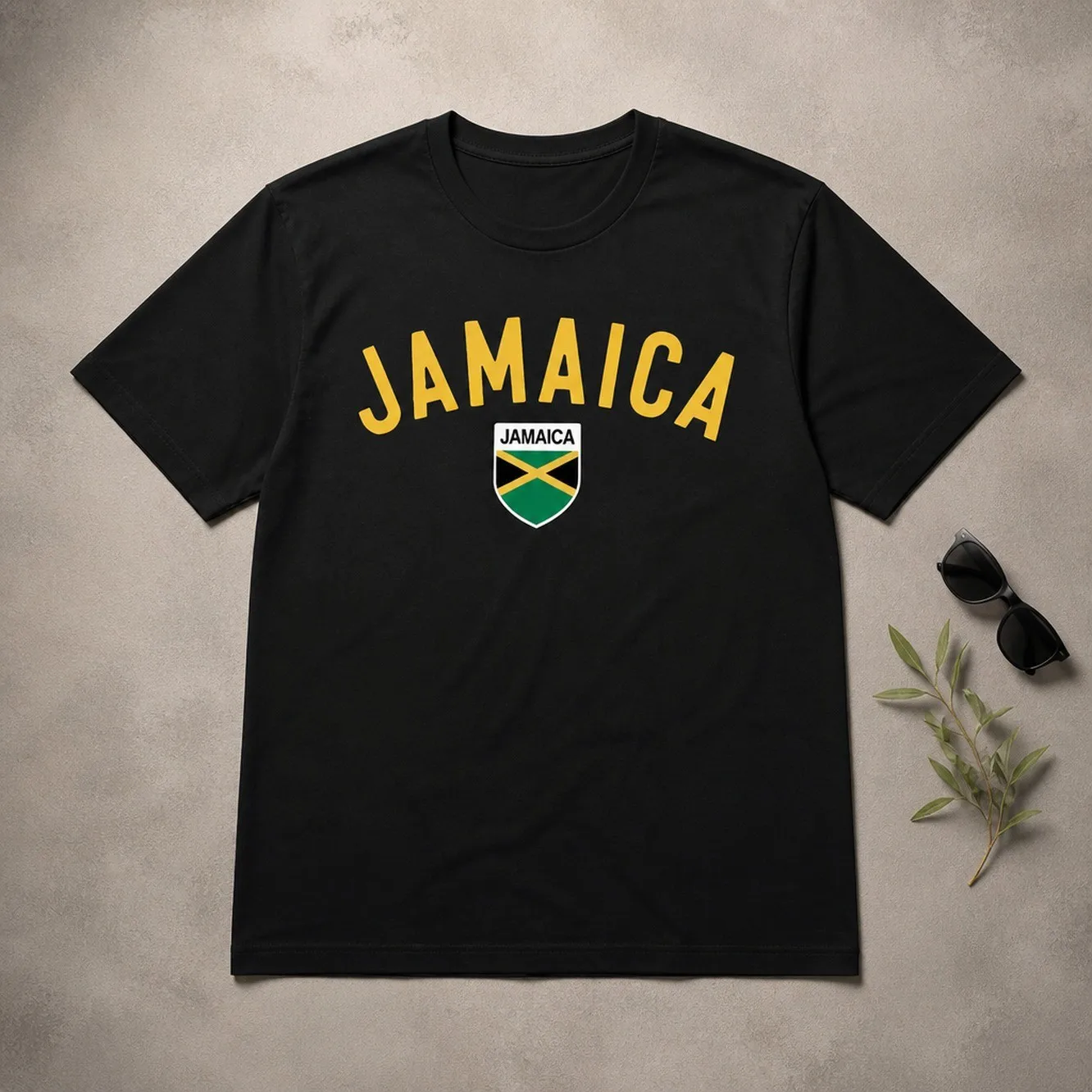 Women's Jamaica Flag Pattern T-Shirt, Casual Round Neck Short Sleeve Top, Polyester 95% Spandex 5%, Regular Length, Spring Summer Fabric Clothing