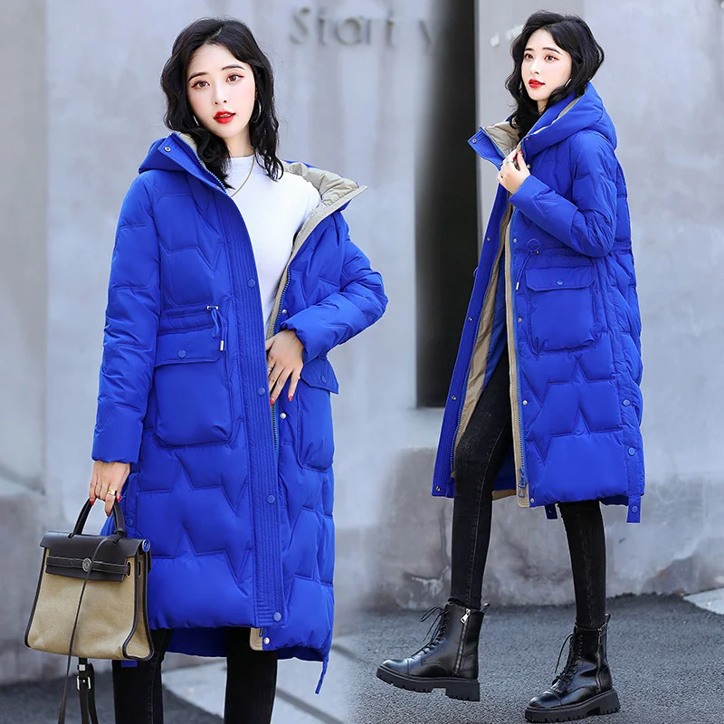 2022 Women Winter Thick Hooded Down Cotton Jacket Long Warm Cotton Padded Parka For Women Basic Winter Coat Casaco Feminino 2XL