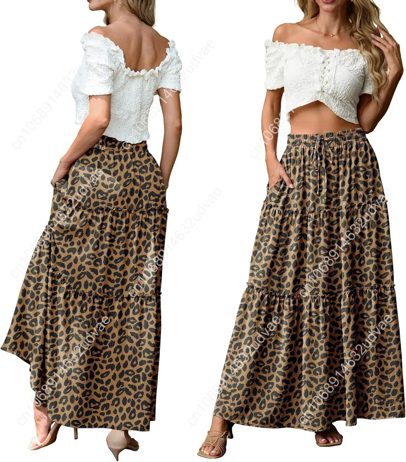 Lepunuo Womens Casual Boho High Waisted Flowy Maxi Skirts Trendy Floral Cute Long Skirts with Pockets