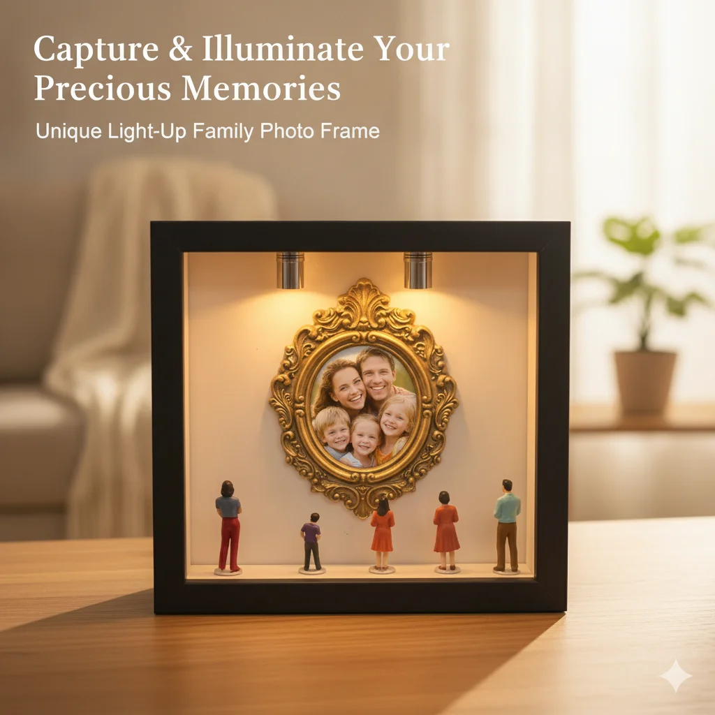 3D White Wooden Family Photo Frame DIY Customizable Warm LED Mini Museum Silhouette Box Gift For Parents Christmas Birthday