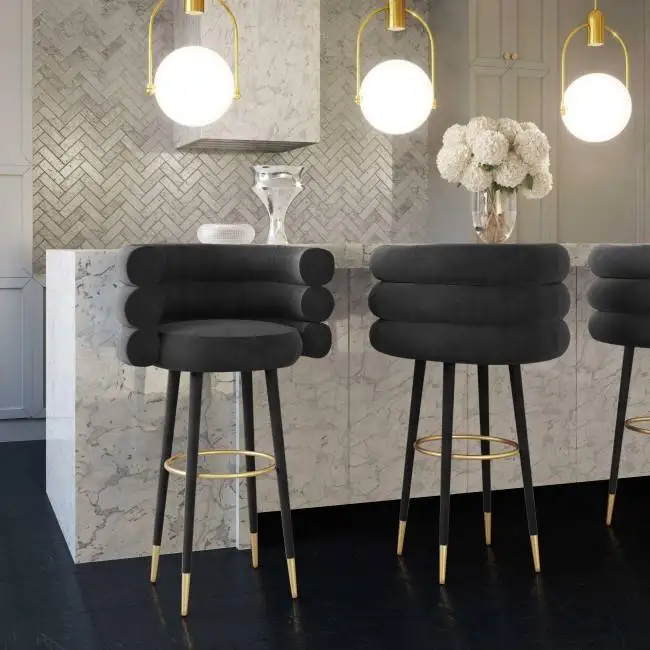 Luxury Lounge Furniture For Restaurant Kitchen Leisure Metal Frame Velvet High Dining Bar Chair