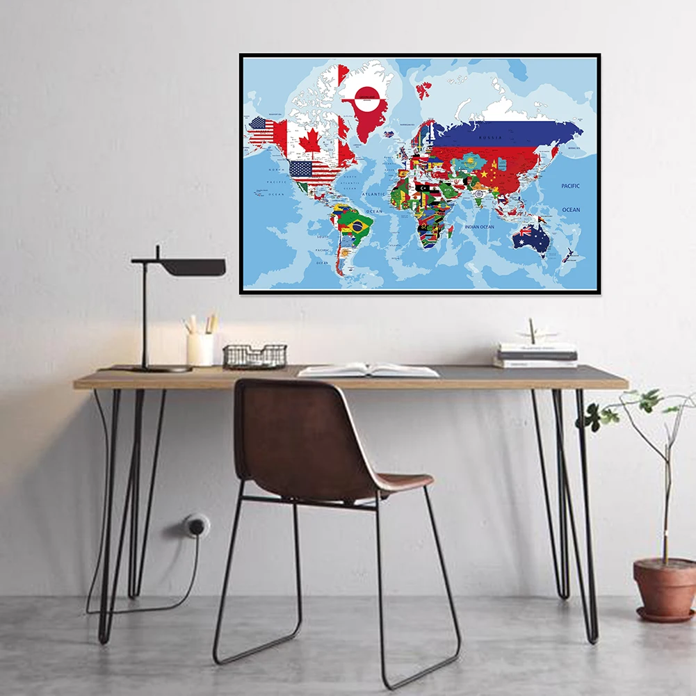 59*42 cm Mappa del mondo in inglese Tela Pittura Art Poster e stampe Immagine senza cornice Forniture per ufficio Camera Decorazione della parete di casa