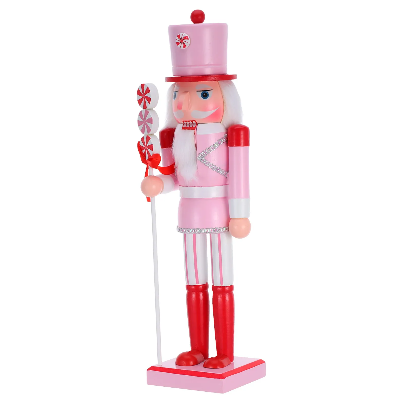 Pink Candy Wooden Nutcracker Christmas Ornament Handmade Festive Tabletop Shelf Decoration Traditional Nutcracker Figurine