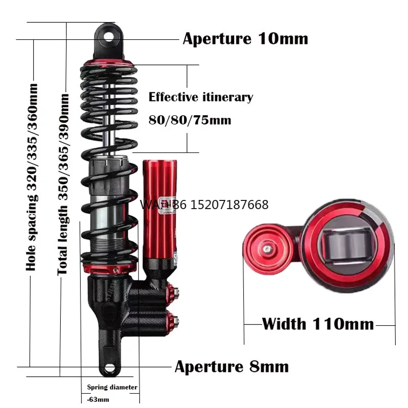 

RS3pro Высококачественный задний амортизатор длиной 320/335/360 мм, универсальный для мотоциклов Yamaha XMAX300 и Honda PCX160