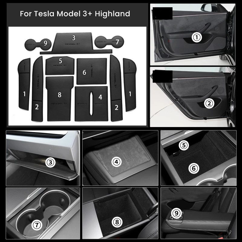 

Gate Slot Cup Mat For Tesla Model 3 Highland Leather Door Groove Mat Cortex Door Pad Water Coaster Anti-dirty Pad Accessories