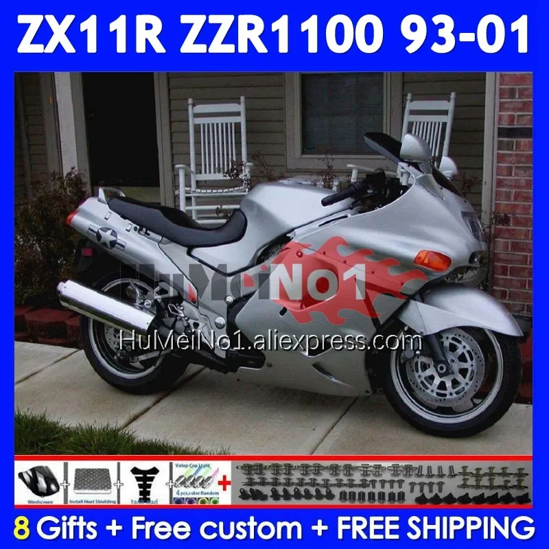 ZZR1100 For KAWASAKI NINJA ZX 11R Hot silver ZX11 R 93 94 95 96 97 223No.24 ZX-11R ZX11R ZZR 1100 1998 1999 2000 2001 Fairing