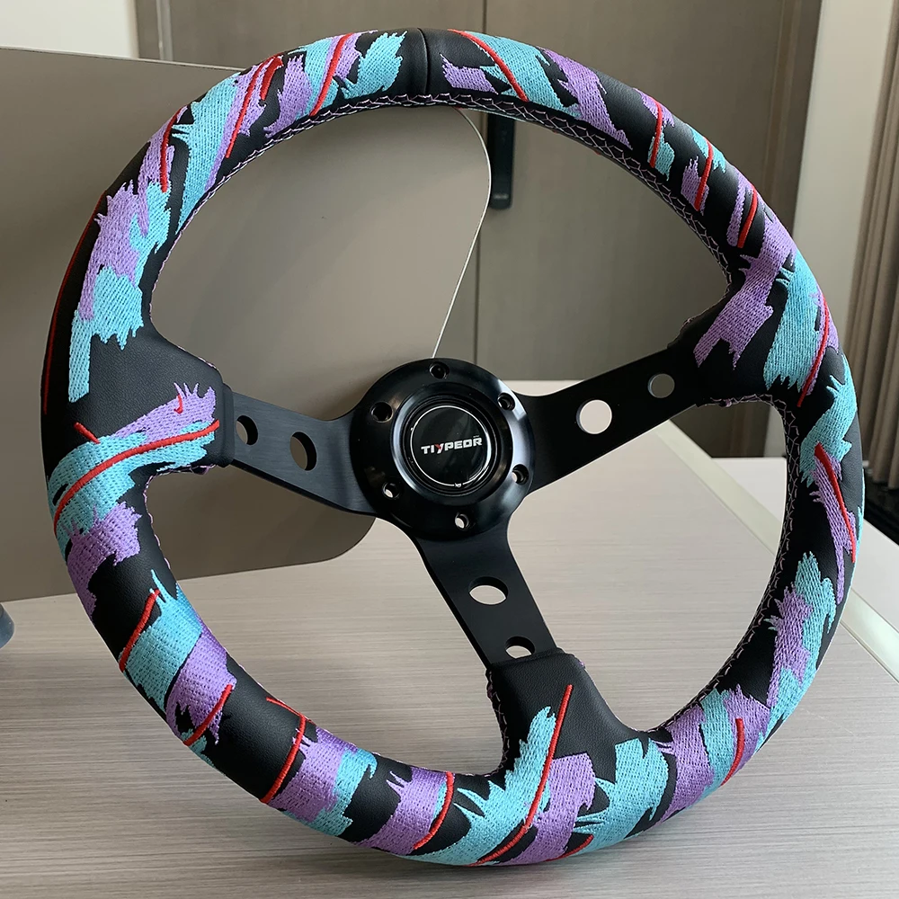 

TIYPEOR JDM embroidered leather 330MM 13 inches steering wheel HKS drift modified steering wheel