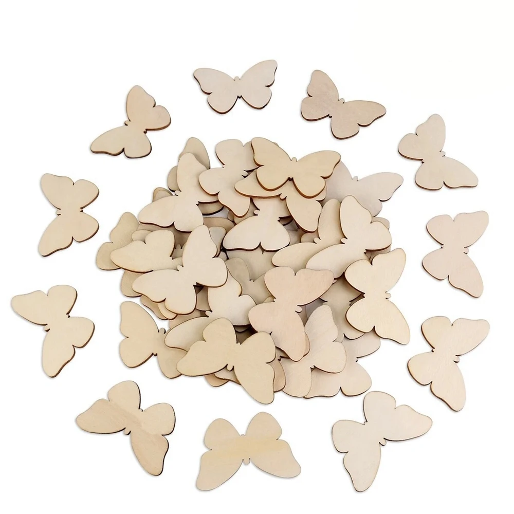 50pcs Butterfly Wooden Mini Crafts Wood Slices Ornaments For Birthday Wedding Party Table Decoration Kids DIY Painting Crafts