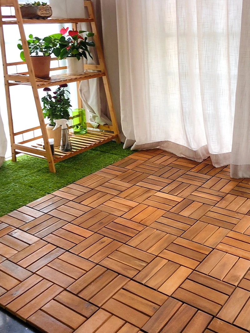 Anticorrosive wood balcony floor outdoor terrace garden solid wood floor laying transformation splicing self laying