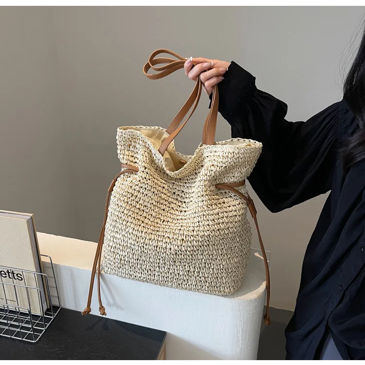 Casual Large Capacity Straw Woven Beach Bags Handmade Women Large Capacity Shoulder Bag Lady Summer Travel Handbags Shopper Tote