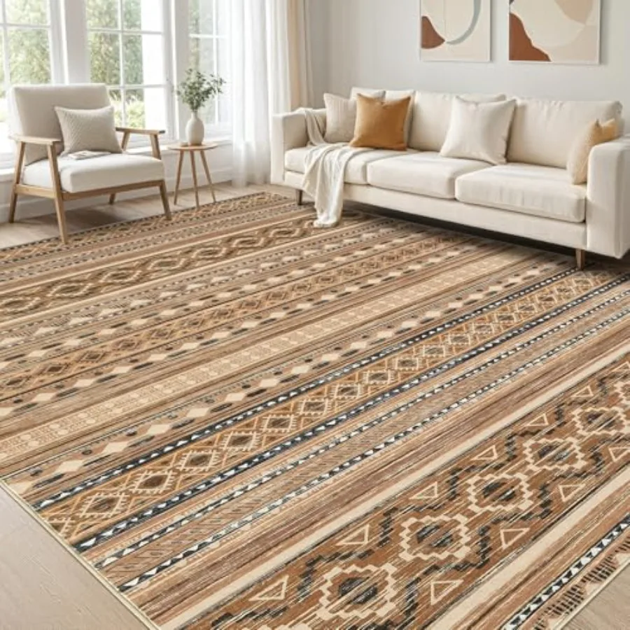 

Large Living Room Area Rug 9x12: Soft Machine Washable Boho Moroccan Farmhouse Rugs for Bedroom Under Dining Table NonSlip Neut