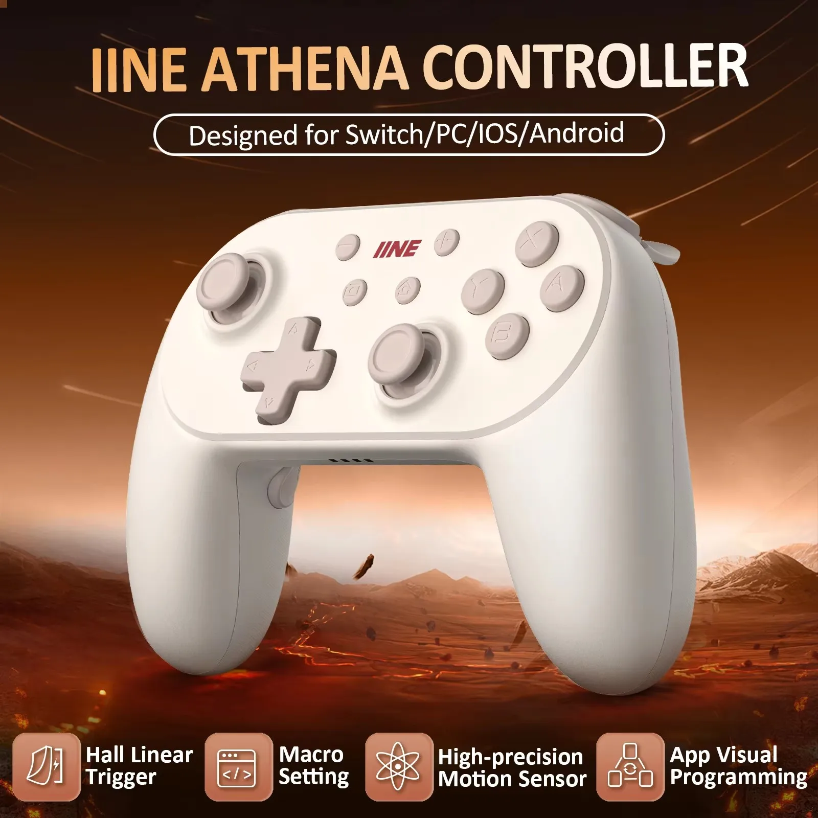 

IINE Athena Controller Hall Effect Trigger Support Macro&Turbo Wireless Controller Compatible With Switch/PC/IOS/Android