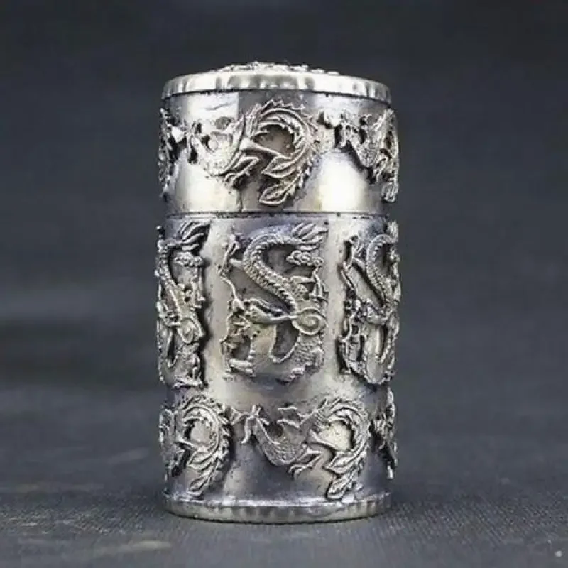 China Creative Handwork Old Silver Dragon Phoenix Toothpick Box Fine Carved Box