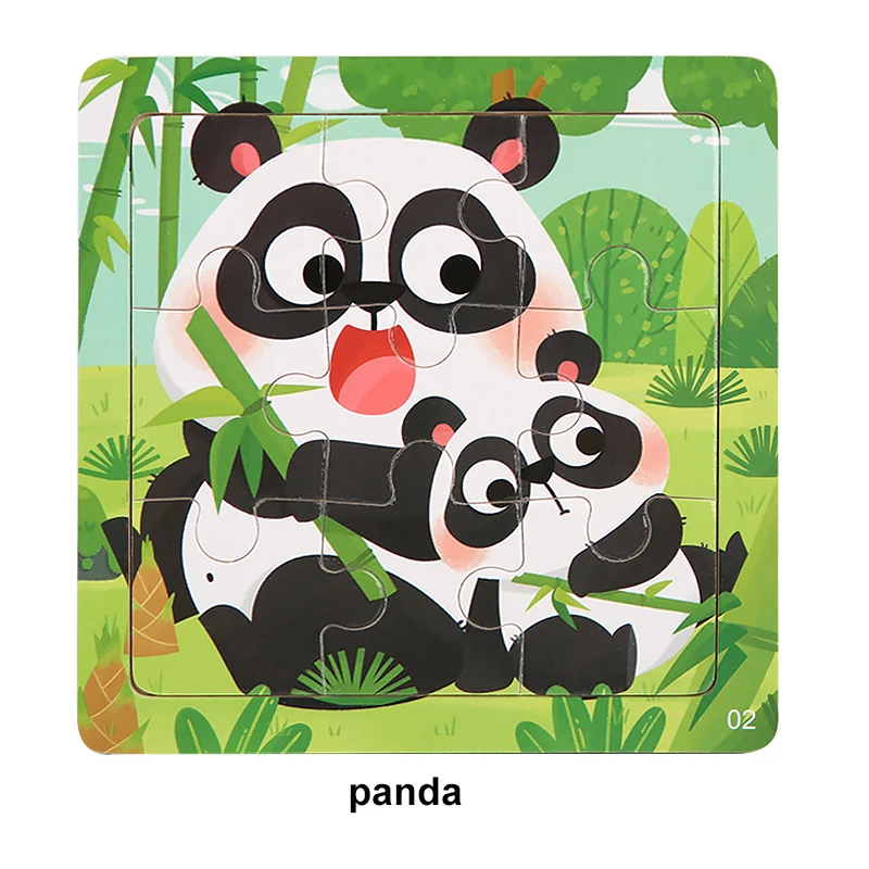 9 pieces wooden children\'s jigsaw puzzle cartoon animal puzzles for 2-6 years old baby early educational toys for kids gift