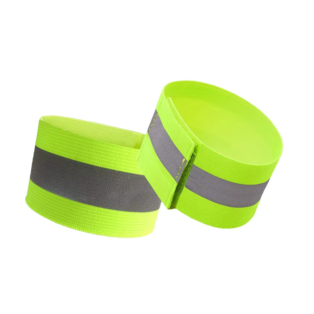 2Pcs Reflective Band High Visibility Safety Bracelet Outdoor Running Walking Night Security Wristband Fluorescent Green