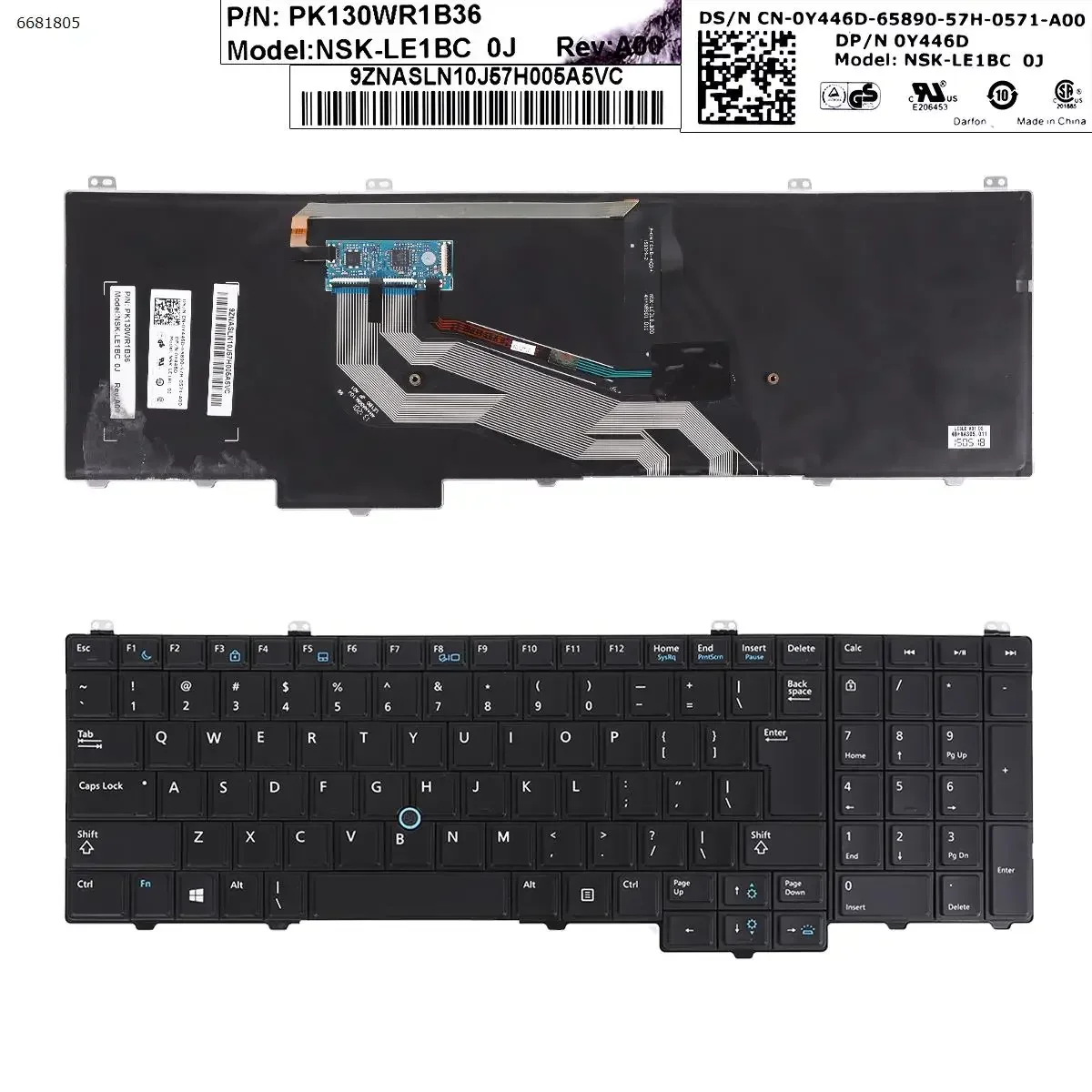 

US Laptop Keyboard for DELL Latitude E5540 15 5000 Black without Frame Backlit Big Enter with Point Stick