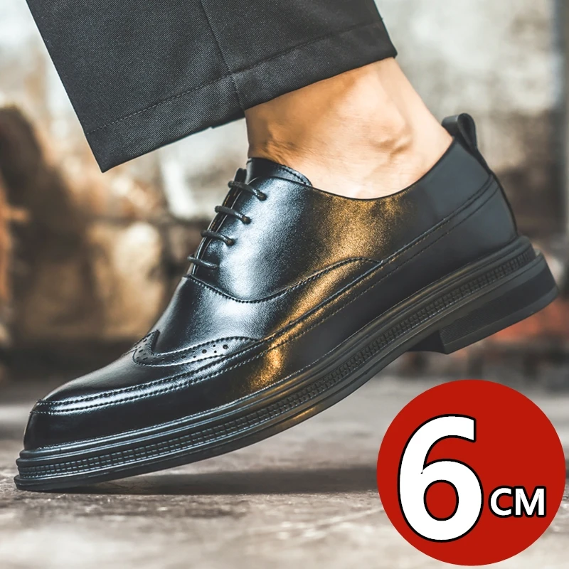 Men's Height Increasing Leather Shoes Business Formal Lace-Up Oxford Brogue Elevator Shoes Retro Groomsmen Wedding Party Shoes view 2