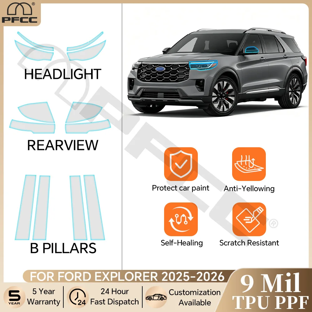 

Precut PPF Car Headlight Rearview B Pillars Film For Ford Explorer 2025 2026 TPU Paint Protection Film Anti-scratch Clear Bra