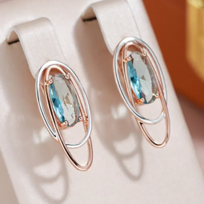 Nuevos pendientes de aro de Metal bicolor de circonia cúbica ovalada geométrica, joyería personalizada a la moda para mujer, accesorios festivos para fiestas