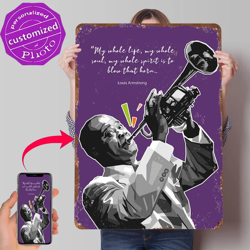 Louis Armstrong Metal Poster Customized Wall Art Retro Vintage Tinplate Signs for Interior Decoration Living Room Accessories